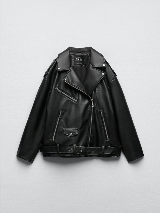 Zara Other - Zara Black Faux Leather Moto Jacket with Belt